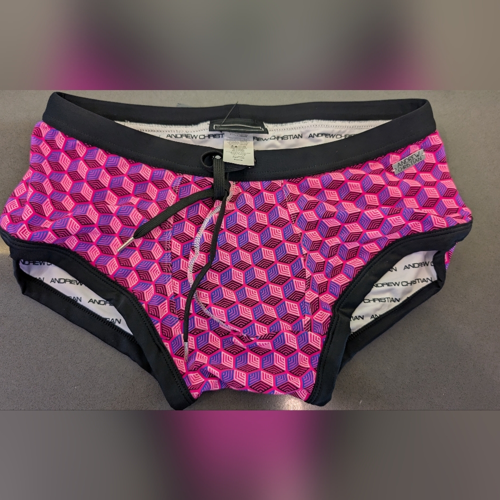 Andrew Christian Vibrant Pink Geometric Swim Bottom